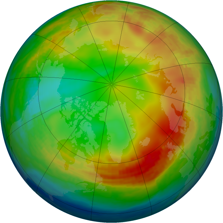 Arctic ozone map for 06 January 1991